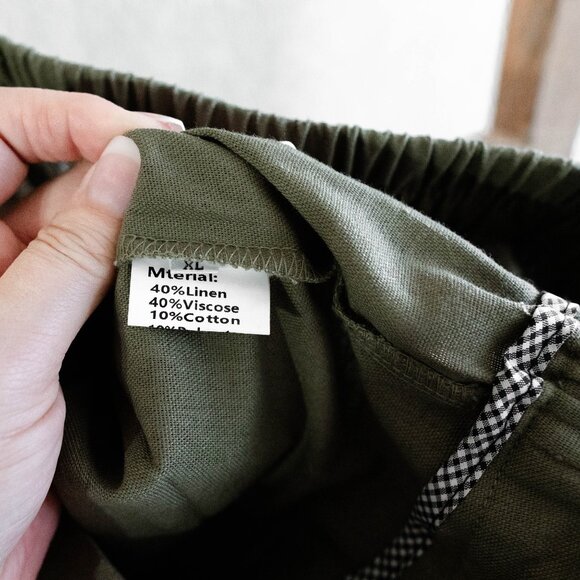 Gihuo Green Linen Blend Culottes Pants Size XL Wide Leg Palazzo Pockets - Picture 7 of 7